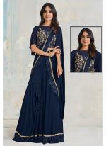 Lycra Blue Wedding Wear Embroidery Work Ready To Wear Saree